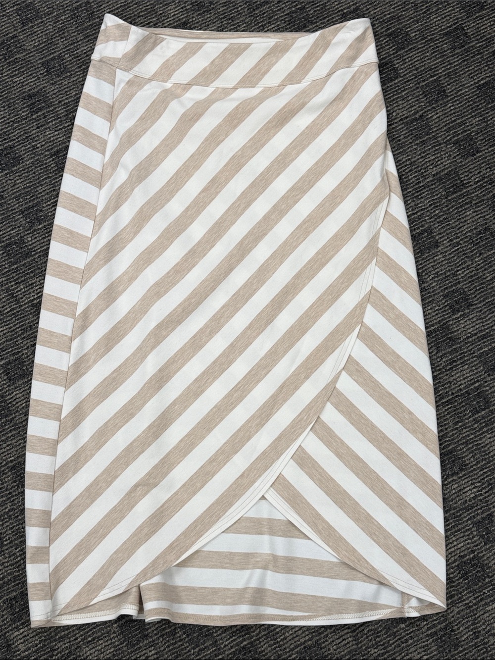 Athleta Beige and White Striped High-Low Wrap Skirt